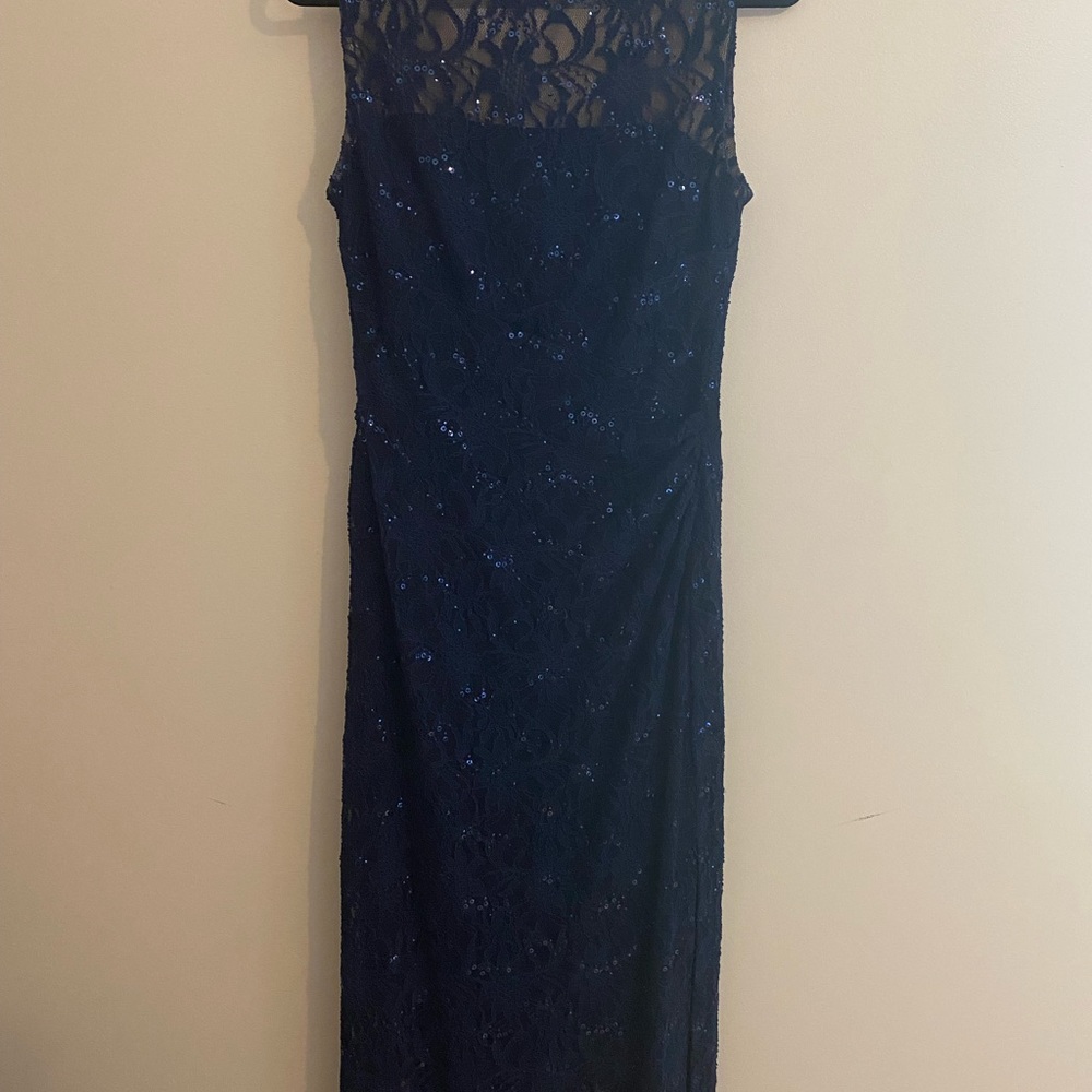 Lauren by Ralph Lauren sleeveless navy beaded long dress.